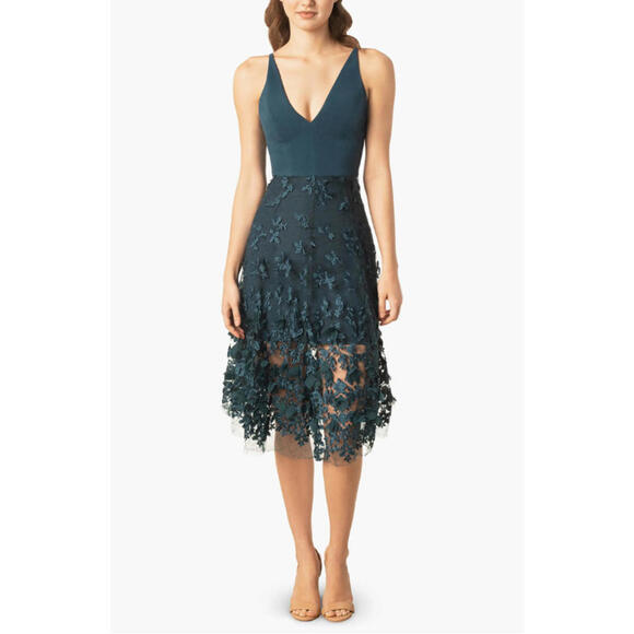 NEW, Dress The Population Darleen Floral Midi Dress Peacock Blue M #MD1496 - Picture 4 of 8